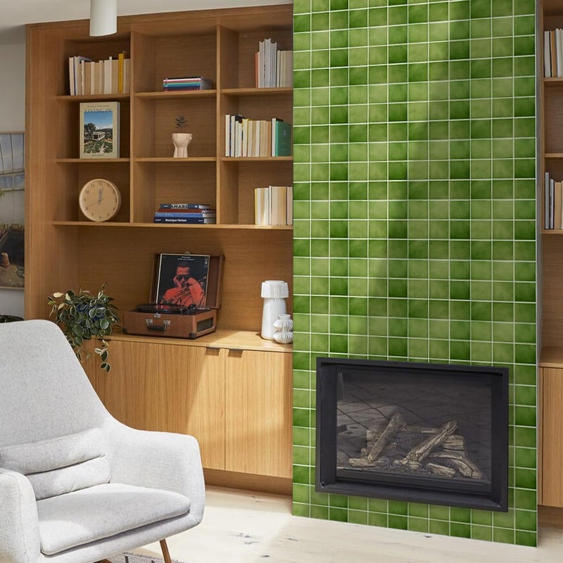 Commomy 10 Pcs Matte 3D Peel and Stick Tile 11.8"x11.8" Ultralight PVC Square Peel and Stick Backsplash for Kitchen Stick on Tiles for Bathroom,Living Room,Fireplace,Interior Wall Decor,Green - Image 2